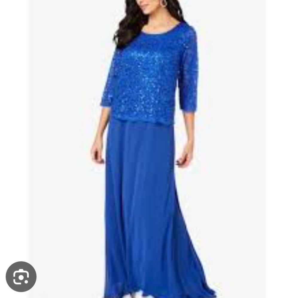 Roamans blue sequin long sleeve formal dress mother of the bride wedding party